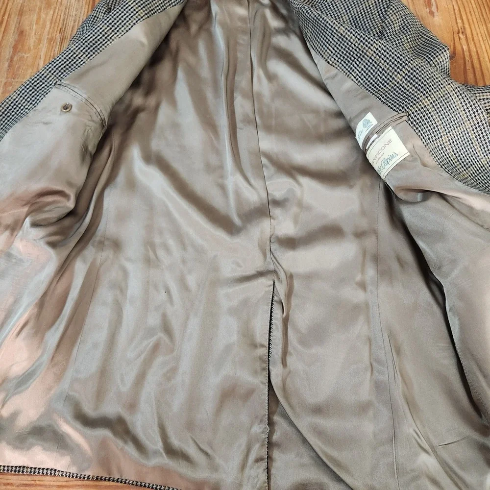 Vtg Evan-Picone McAlpins 100% Lambwool Worsted Sport Coat 44L‎ Brown Houndstooth
